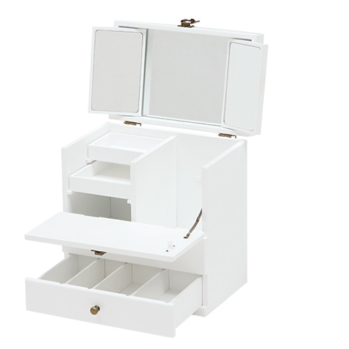 萩原 コスメボックス 三面鏡付き ホワイト MUD-6740WH 1台(ご注文単位1台)【直送品】