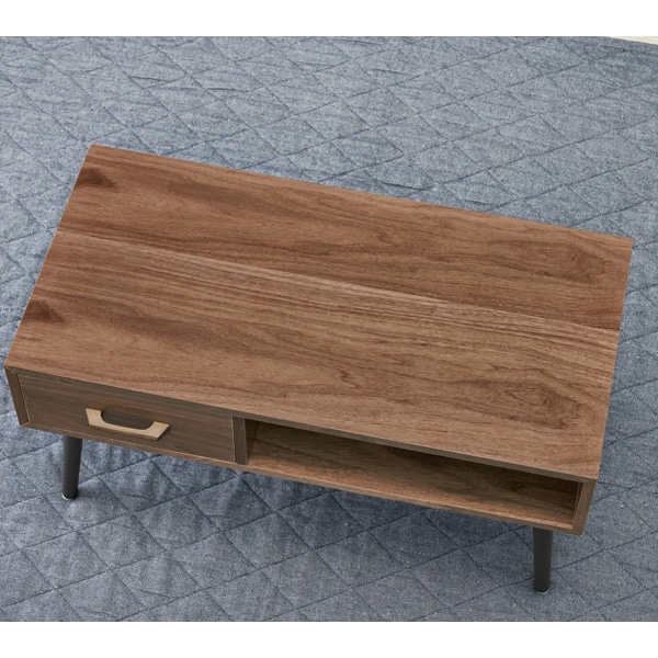 萩原 ローテーブル 幅80cm 片側引き出しタイプ ブラウン MT-6540BR 1台(ご注文単位1台)【直送品】