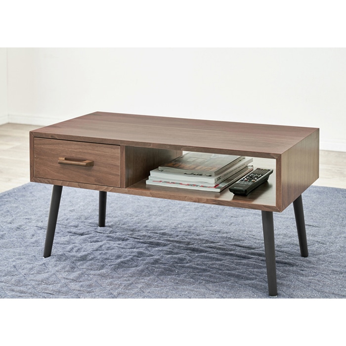萩原 ローテーブル 幅80cm 片側引き出しタイプ ブラウン MT-6540BR 1台(ご注文単位1台)【直送品】