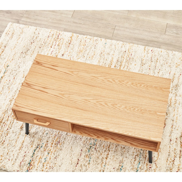 萩原 ローテーブル 幅80cm 片側引き出しタイプ ナチュラル MT-6540NA 1台(ご注文単位1台)【直送品】