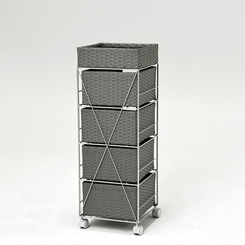 萩原 ランドリーラック 4段 幅30.5cm キャスター付 グレー RAN-2410GY 1台(ご注文単位1台)【直送品】