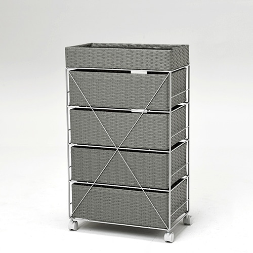 萩原 ランドリーラック 4段 幅50.5cm キャスター付 グレー RAN-2412GY 1台(ご注文単位1台)【直送品】