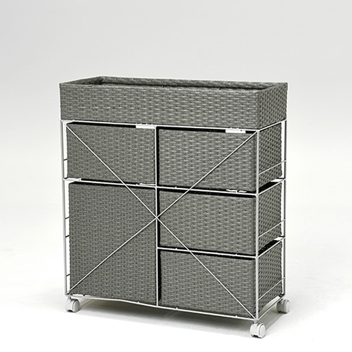 萩原 ランドリーラック 幅70.5cm 5杯 キャスター付 グレー RAN-2417GY 1台(ご注文単位1台)【直送品】