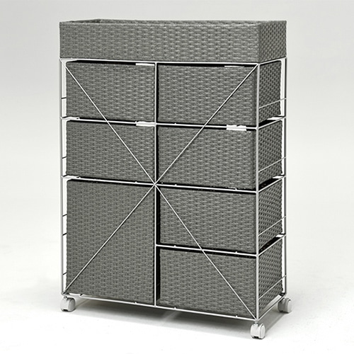 萩原 ランドリーラック 幅70.5cm 7杯 キャスター付 グレー RAN-2418GY 1台(ご注文単位1台)【直送品】