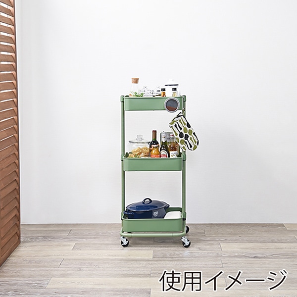 萩原 マルチワゴン 幅42cm オリーブグリーン KR-3366GR 1台(ご注文単位1台)【直送品】