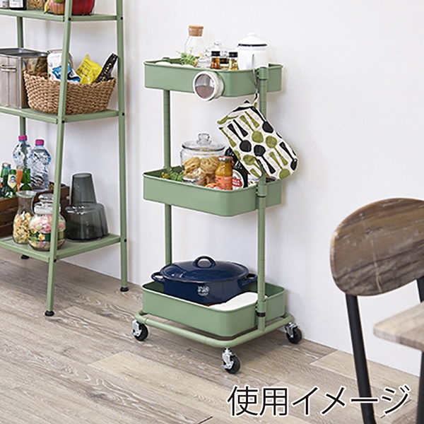 萩原 マルチワゴン 幅42cm オリーブグリーン KR-3366GR 1台(ご注文単位1台)【直送品】
