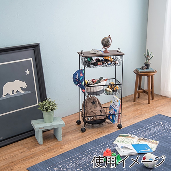 萩原 テーブルワゴン 3段 ブラック KR-3859BK 1台(ご注文単位1台)【直送品】