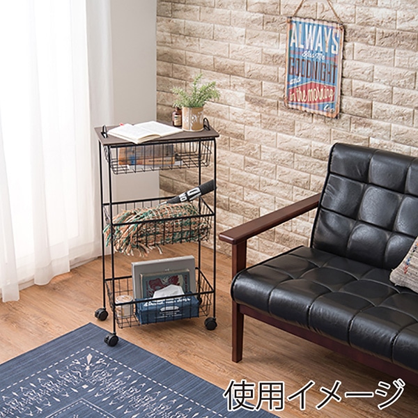 萩原 テーブルワゴン 3段 ブラック KR-3859BK 1台(ご注文単位1台)【直送品】