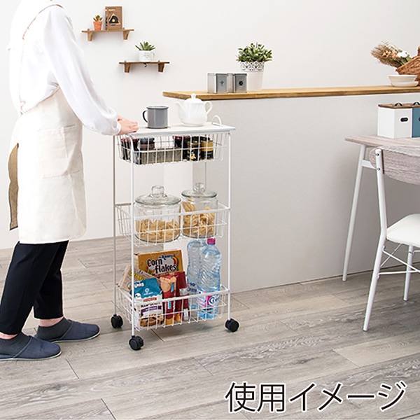 萩原 テーブルワゴン 3段 ホワイト KR-3859WH 1台(ご注文単位1台)【直送品】