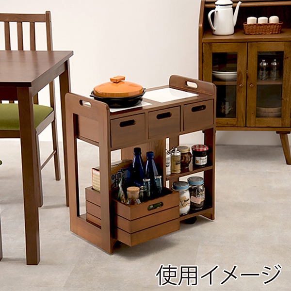 萩原 キッチンワゴン 幅56cm ブラウン MUD-6410BR 1台(ご注文単位1台)【直送品】