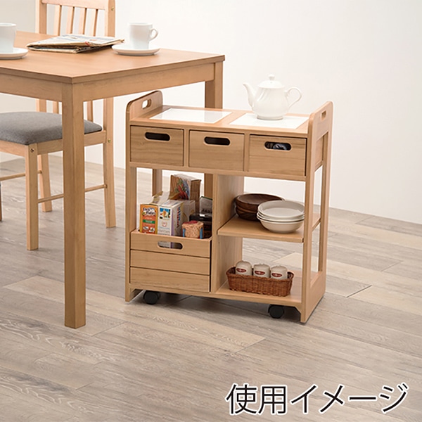 萩原 キッチンワゴン 幅56cm ナチュラル MUD-6410NA 1台(ご注文単位1台)【直送品】