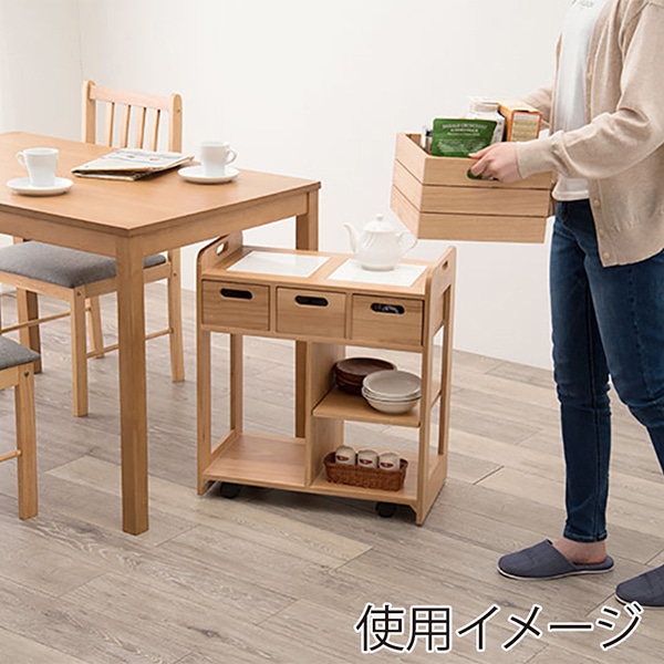 萩原 キッチンワゴン 幅56cm ナチュラル MUD-6410NA 1台(ご注文単位1台)【直送品】