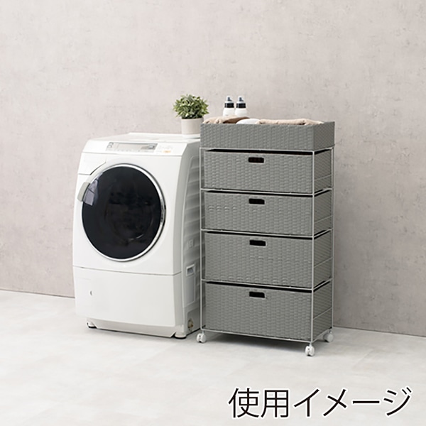 萩原 ランドリーラック 幅60.5cm 4杯 キャスター付 グレー RAN-2416GY 1台(ご注文単位1台)【直送品】