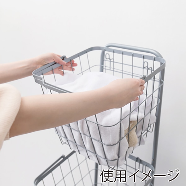 萩原 ランドリーバスケット 2段 角型 スカイグレー KR-3970GY 1台(ご注文単位1台)【直送品】