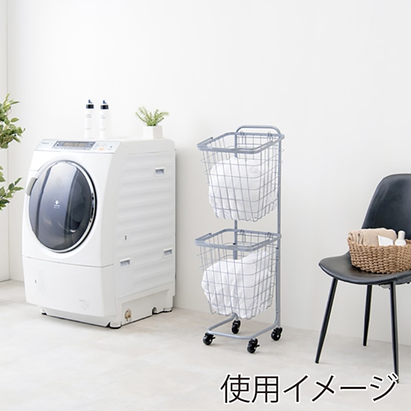 萩原 ランドリーバスケット 2段 角型 スカイグレー KR-3970GY 1台(ご注文単位1台)【直送品】