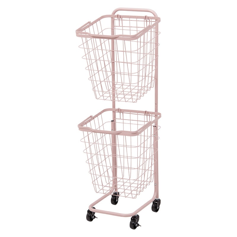 萩原 ランドリーバスケット　2段 角型　スモーキーピンク KR-3970PI 1台（ご注文単位1台）【直送品】