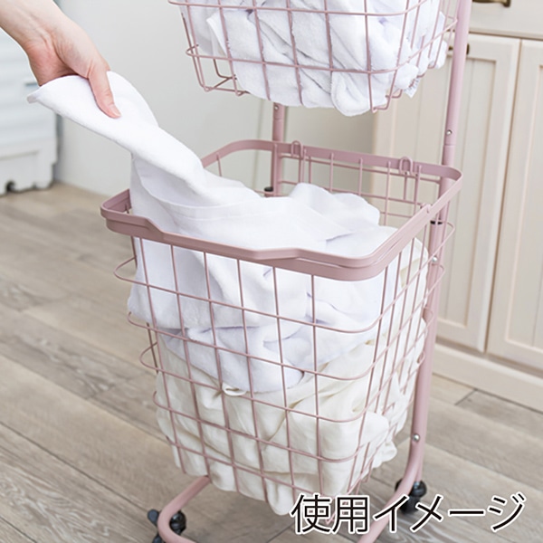 萩原 ランドリーバスケット 2段 角型 スモーキーピンク KR-3970PI 1台(ご注文単位1台)【直送品】