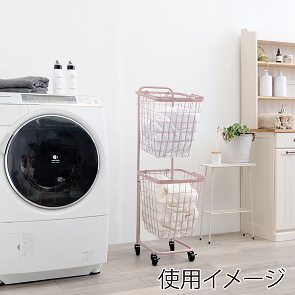 萩原 ランドリーバスケット 2段 角型 スモーキーピンク KR-3970PI 1台(ご注文単位1台)【直送品】