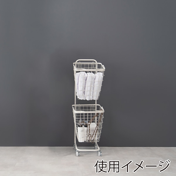 萩原 ランドリーバスケット 2段 角型 ホワイト KR-3970WH 1台(ご注文単位1台)【直送品】