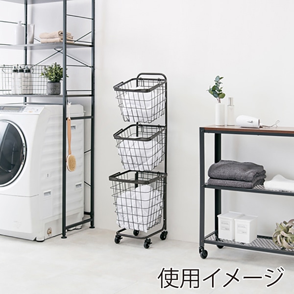 萩原 ランドリーバスケット 3段 角型 ダークブラウン KR-3971DBR 1台(ご注文単位1台)【直送品】