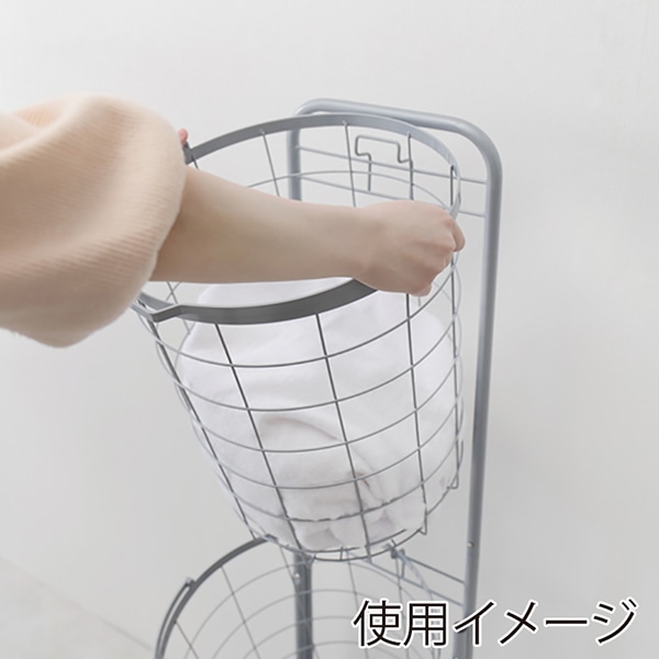 萩原 ランドリーバスケット 2段 丸型 スカイグレー KR-3972GY 1台(ご注文単位1台)【直送品】