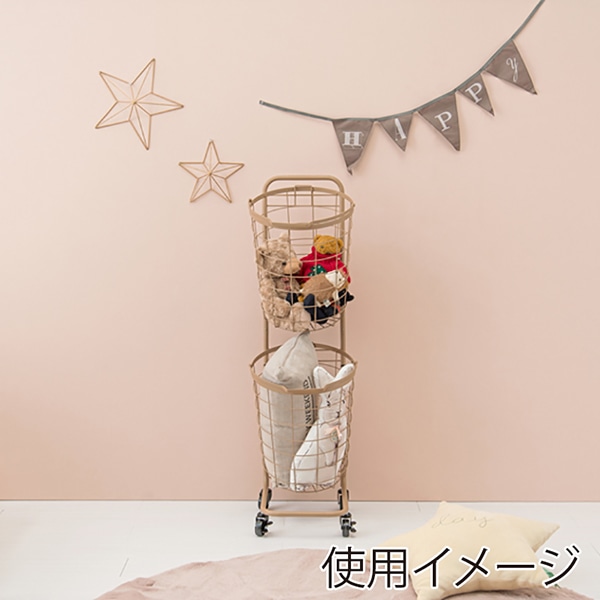 萩原 ランドリーバスケット 2段 丸型 キャラメルブラウン KR-3972LT 1台(ご注文単位1台)【直送品】