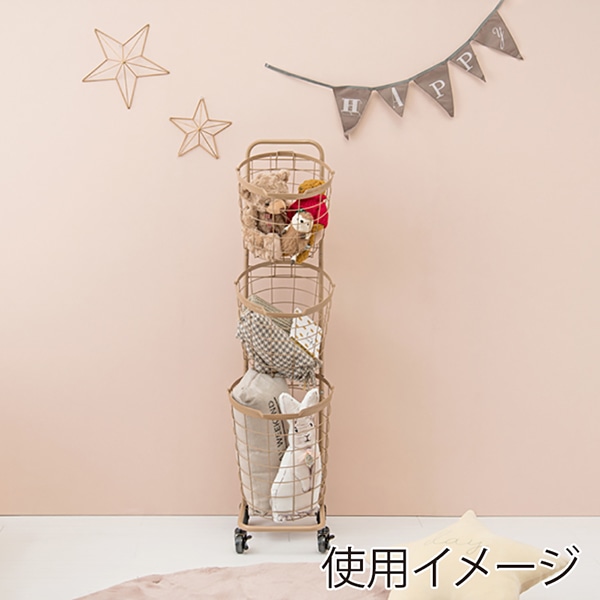 萩原 ランドリーバスケット 3段 丸型 キャラメルブラウン KR-3973LT 1台(ご注文単位1台)【直送品】
