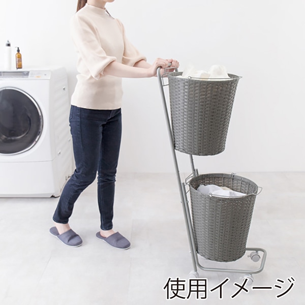 萩原 ランドリーラック 2段 幅36.5cm キャスター付 グレー RAN-2431GY 1台(ご注文単位1台)【直送品】