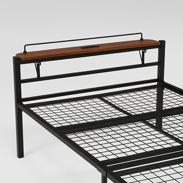 萩原 シングルパイプベッド 宮棚付 ブラック KH-3085BKMS 1台(ご注文単位1台)【直送品】