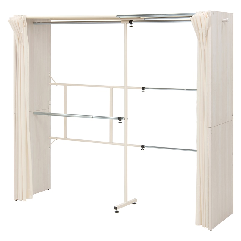 萩原 伸縮クローゼット ホワイトウォッシュ VR-7242WS 1台(ご注文単位1台)【直送品】