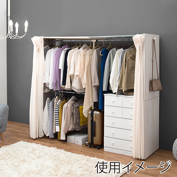 萩原 伸縮クローゼット ホワイトウォッシュ VR-7242WS 1台（ご注文単位1台）【直送品】