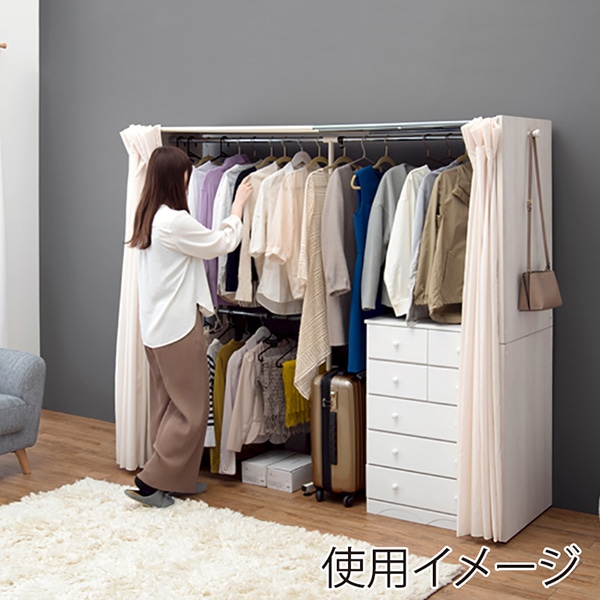 萩原 伸縮クローゼット ホワイトウォッシュ VR-7242WS 1台（ご注文単位1台）【直送品】