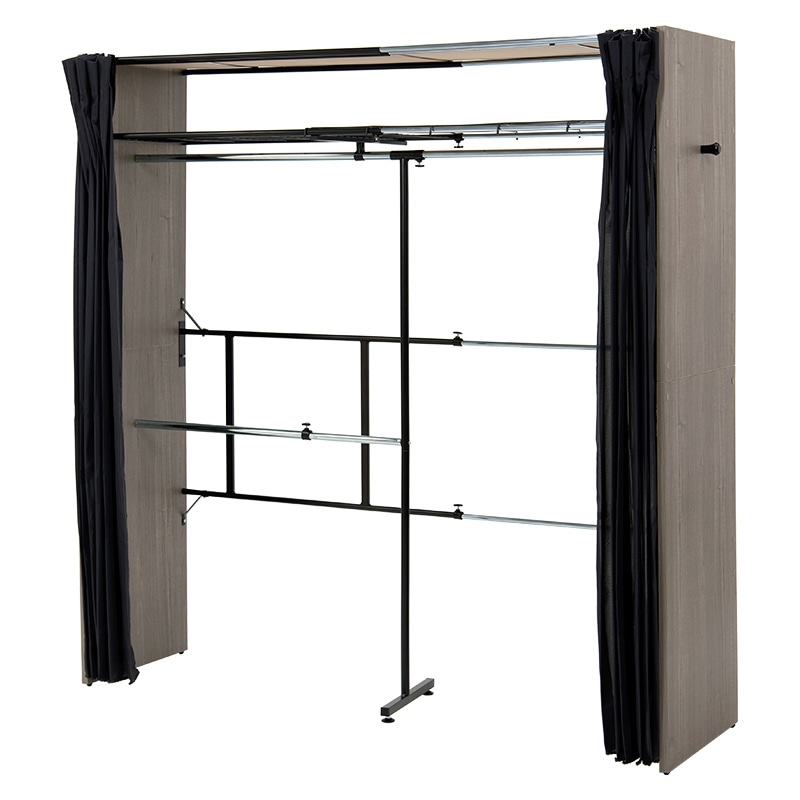 萩原 伸縮クローゼット 棚付き グレー VR-7243GY 1台(ご注文単位1台)【直送品】