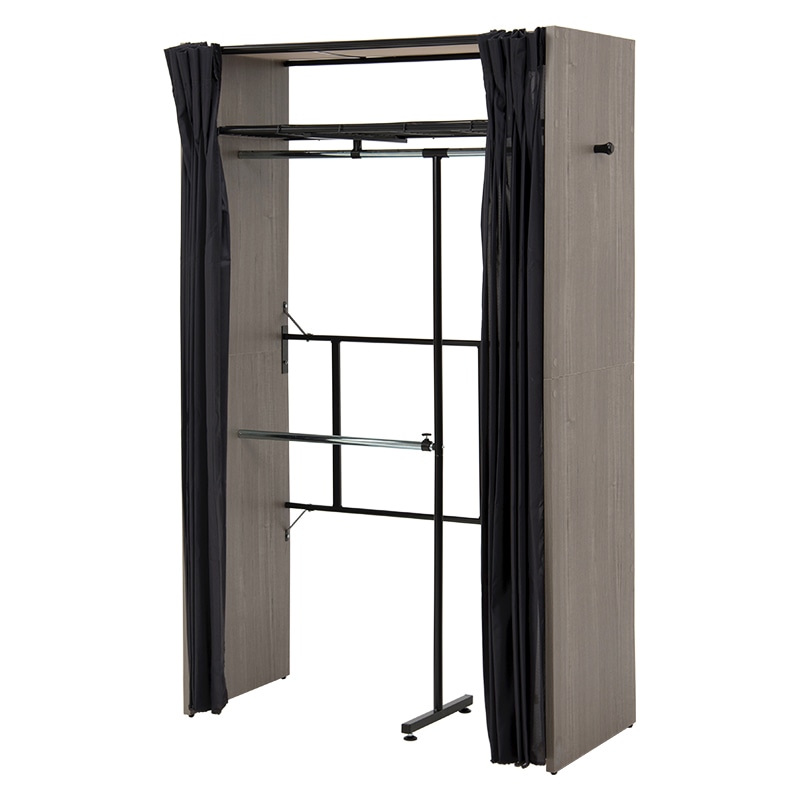 萩原 伸縮クローゼット 棚付き グレー VR-7243GY 1台(ご注文単位1台)【直送品】