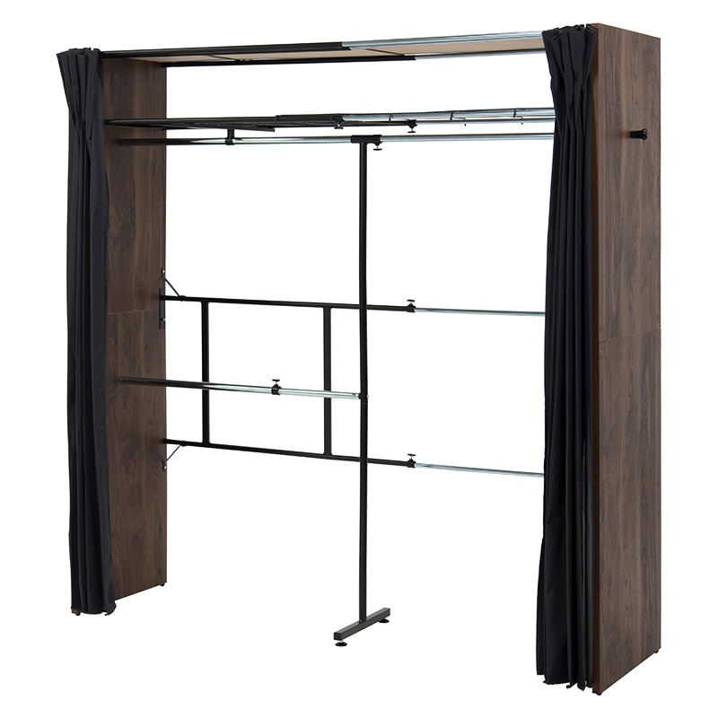 萩原 伸縮クローゼット 棚付き ウォルナット VR-7243WN 1台(ご注文単位1台)【直送品】