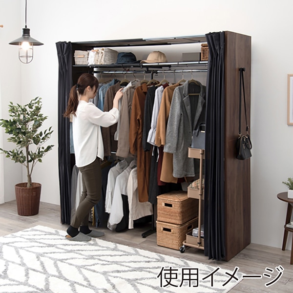 萩原 伸縮クローゼット 棚付き ウォルナット VR-7243WN 1台(ご注文単位1台)【直送品】