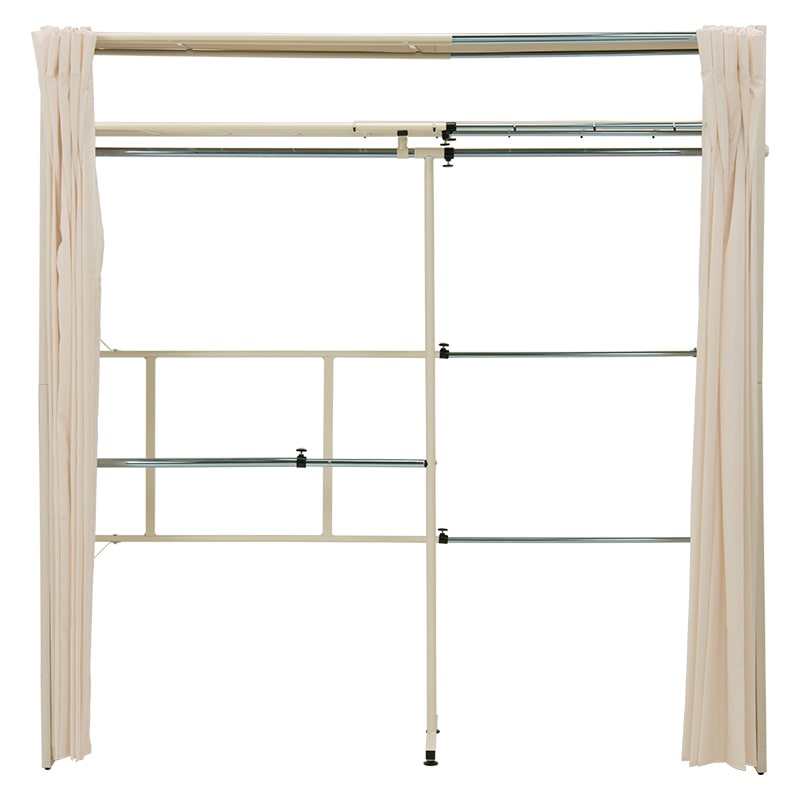 萩原 伸縮クローゼット　棚付き ホワイトウォッシュ VR-7243WS 1台（ご注文単位1台）【直送品】