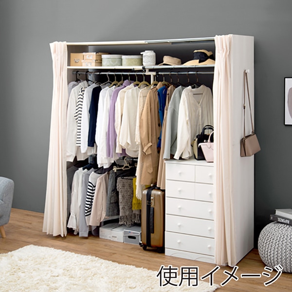 萩原 伸縮クローゼット　棚付き ホワイトウォッシュ VR-7243WS 1台（ご注文単位1台）【直送品】