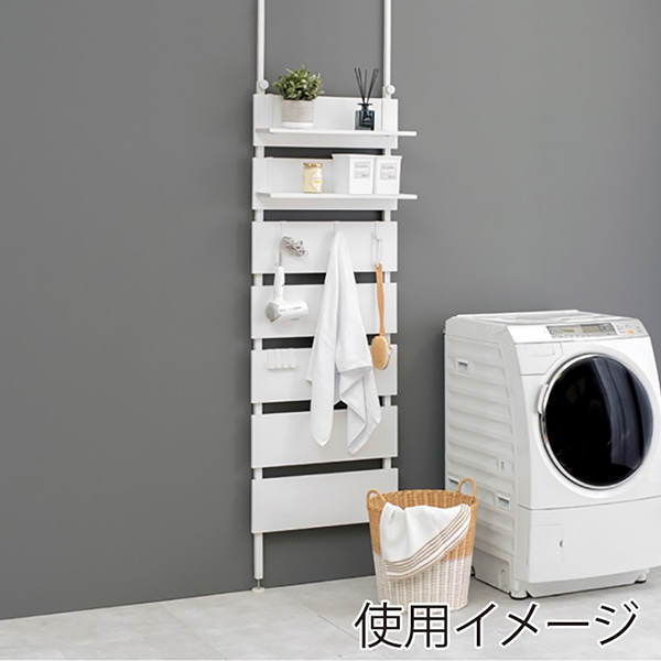 萩原 突っ張り式ウォールラック 幅60cm ホワイト×ホワイト KTR-3147WH 1台(ご注文単位1台)【直送品】