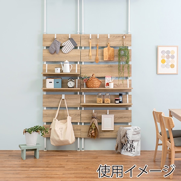 萩原 突っ張り式ウォールラック 幅60cm ナチュラル×ホワイト KTR-3147NW 1台(ご注文単位1台)【直送品】