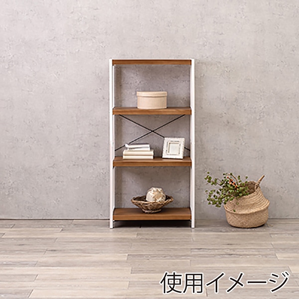 萩原 木製ラック 幅60cm 4段 ホワイトウォッシュ×ライトブラウン MCC-6035WSLB 1台(ご注文単位1台)【直送品】