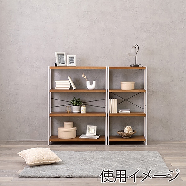 萩原 木製ラック 幅60cm 4段 ホワイトウォッシュ×ライトブラウン MCC-6035WSLB 1台(ご注文単位1台)【直送品】