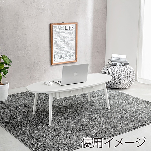 萩原 引き出し付きテーブル オーバル 幅110cm ホワイトウォッシュ MT-6352WS 1台(ご注文単位1台)【直送品】