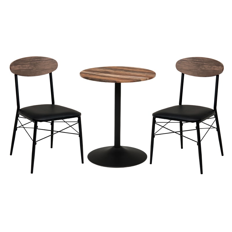 萩原 テーブル&チェア 3点セット 丸型テーブル ライトブラウン LT-4918LBR78BK-S 1セット(ご注文単位1セット)【直送品】