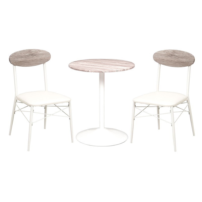 萩原 テーブル&チェア 3点セット 丸型テーブル ホワイト LT-4918WH78WH-S 1セット(ご注文単位1セット)【直送品】