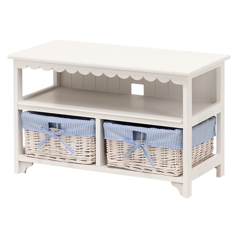 萩原 テレビ台 幅70cm バスケット2個 ホワイト ブルーストライプ MTV-5784WH 1台(ご注文単位1台)【直送品】