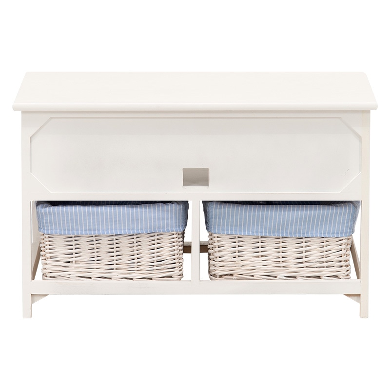 萩原 テレビ台　幅70cm　バスケット2個 ホワイト　ブルーストライプ MTV-5784WH 1台（ご注文単位1台）【直送品】