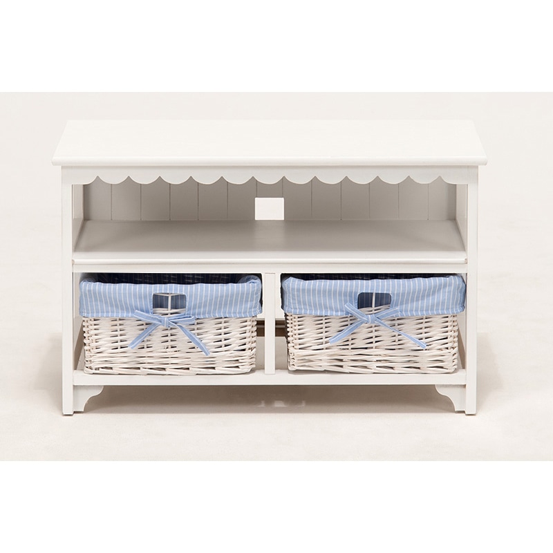 萩原 テレビ台　幅70cm　バスケット2個 ホワイト　ブルーストライプ MTV-5784WH 1台（ご注文単位1台）【直送品】