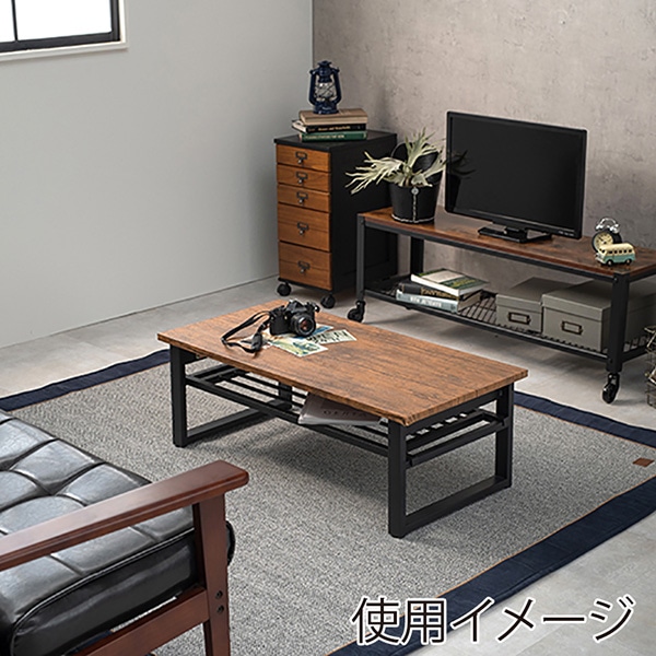 萩原 折りたたみテーブル 棚付 四角脚 ブラウン LT-4398BR 1台(ご注文単位1台)【直送品】