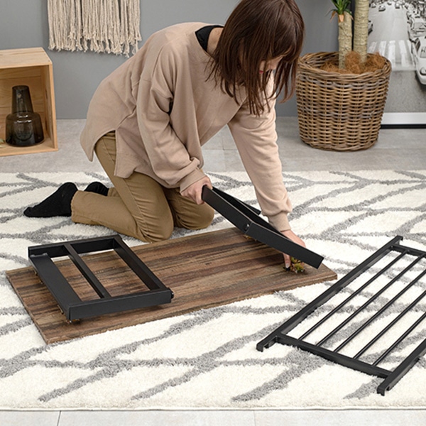 萩原 折りたたみテーブル　棚付　四角脚 ライトブラウン LT-4398LBR 1台（ご注文単位1台）【直送品】